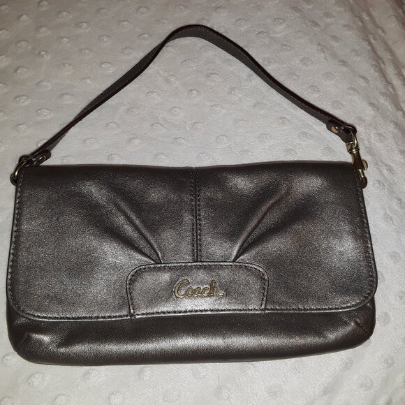 COACH Ashley Leather Large Flap Wristlet Wallet Bag Bronze Steel F45981 - Picture 1 of 12